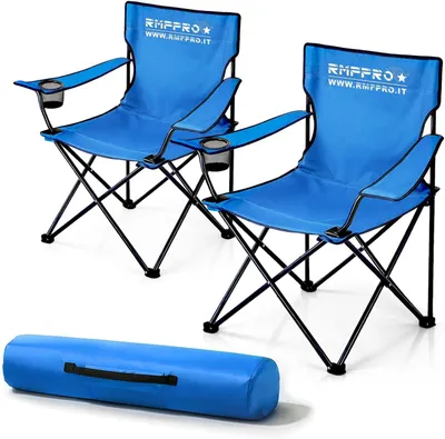 Produktbild von Campingstuhl 2 Stück, klappbar, mit Getränkehalter, leicht, blau, für Camping