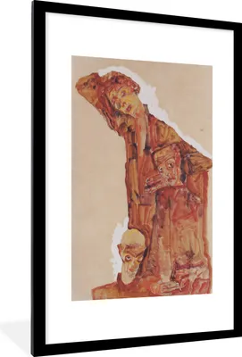 Produktbild von MuchoWow® Gerahmtes Poster Selbstbildnis - Egon Schiele 60x90 cm - Poster mit Schwarzem Bilderrahmen Wandposter Rahmen Foto Bilder - Dekoration - Wandposter Wohnzimmer - Hochwertig