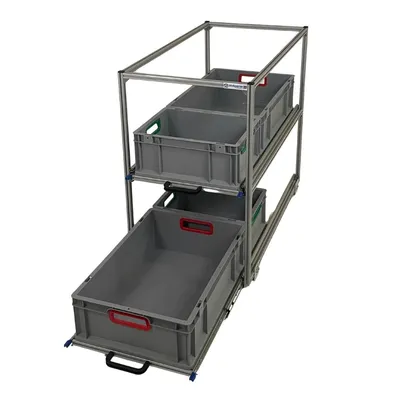 Produktbild von Heckauszug für Euroboxen (900x400mm) 2 Ebenen – ohne Top-Ablage - (L905xB485xH760-805mm) |Wohnmobil Regalsystem, ausziehbar