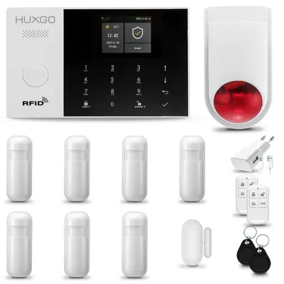 Immagine prodotto di HUXGO HXA005: Sistema di allarme wireless WiFi + GSM 4G con sirena wireless, sistema di allarme per la casa dotato di 7 sensori di movimento PIR, 1 sensore per porte e finestre, compatibile con l'app Tuya