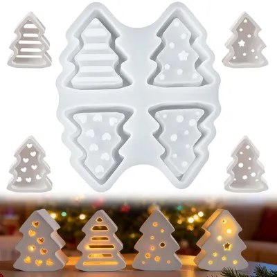 Produktbild von Silikonform Tannenbaum & Schneeflocke für DIY-Bastelprojekte, Kerzen, Seifen