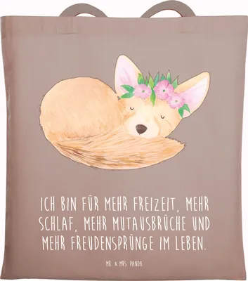 Produktbild von Mr. & Mrs. Panda Jutebeutel Wüstenfuchs Blumen - Braun Pastell - Geschenk, Glücklich, Tote Bag, Afrika, Blumenkranz, Tasche, Wüste, Schultasche, Laptoptasche
