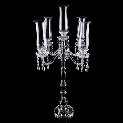 Image de Chandelier en verre à 5 branches de 100 cm de haut pour la décoration de mariage