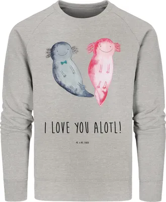 Produktbild von Mr. & Mrs. Panda Baumwoll Pullover Axolotl Liebe Größe XXL - Heather Grey - Geschenk, Valentinstag, Sweatshirt, für Freundin, Hochzeitstag, Mitbringsel, Pulli, Partner
