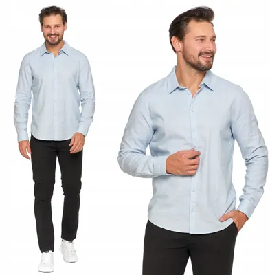 Imagen del producto de Moraj - Camisa para hombre, azul - Camisa de lino, talla L - Camisa de manga larga - Camisa clásica