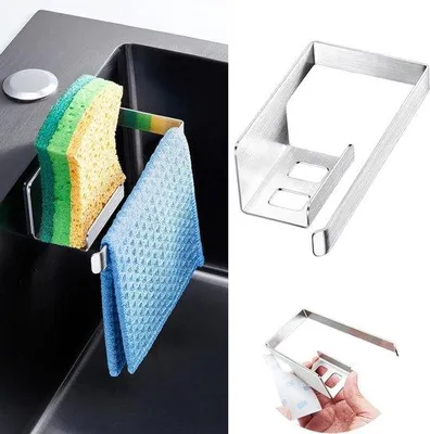Produktbild von Schwammschlauch für die Küche – Spültuchhalter für das Spülbecken – Küchenorganisation – Edelstahl – 15 x 7 x 4,3 cm – Silber
