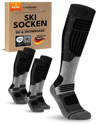 Produktbild von Herren Skisocken Merino mit Polsterung 2 Paar Thermo Winter Kniestrümpfe - 70302T Schwarz 47-50