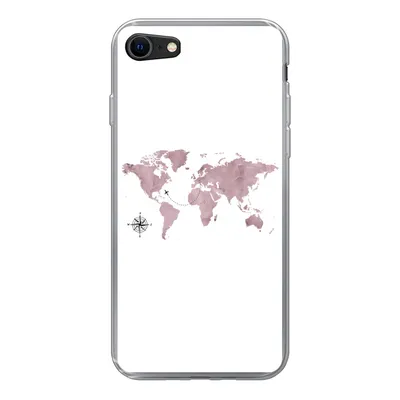 Produktbild von MuchoWow® Handyhülle Schutzhülle Hülle für iPhone 8 Weltkarte - Rosa - Flugzeug Silikon Softcase Handy Hülle - Schutzhaube