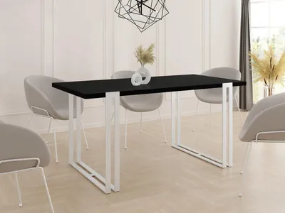 Produktbild von Ausziehbarer Esstisch - Großer Tisch im Loft-Stil mit Weiße Metallbeinen 120 bis 220 cm - Industrietisch für das Wohnzimmer - Spacesaver - Schwarz - 120 x 80 cm