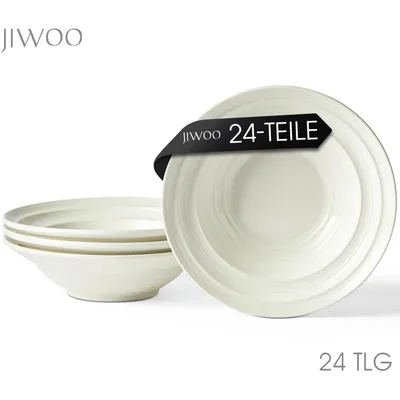 Produktbild von Teller set 24er Ø21,2 cm Speiseteller Suppenteller Pastateller Set 24 Personen Keramik Tiefteller Set Matt-Glasur Mikrowellen- und Spülmaschinenfest