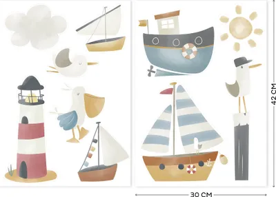 Produktbild von Little Dutch | Wandaufkleber Kinderzimmer Hochwertig Luxus-Mattlackierung Sailors Bay das Meer 2x 42x30cm