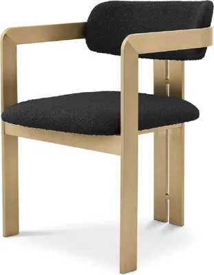 Produktbild von Casa Padrino Luxus Esszimmerstuhl Schwarz / Messingfarben 57,5 x 58 x H. 79 cm - Edler Küchenstuhl mit Armlehnen - Luxus Esszimmer Möbel