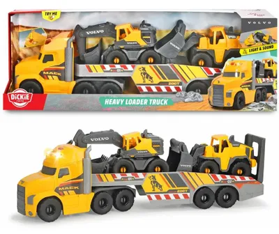 Immagine prodotto di Dickie Toys Großer Mack Truck mit 2 Volvo Fahrzeugen, LKW, Kipplaster, Spielzeug Auto, 203729012