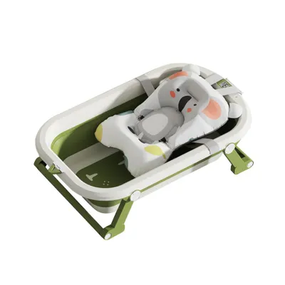 Produktbild von Baby Badewanne,Faltbare Badewanne Baby mit Rutschfester Matte und Thermometer,Tragbare Baby Bathtub für Neugeborene Kleinkinder, 80x50x22cm Grün