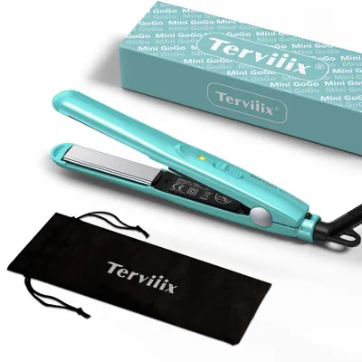 Image de Terviiix, mini lisseur pour cheveux, appareil lisseur en céramique pour cheveux courts/bouclés, frange, léger et portable, petit lisseur, tension universelle pour les voyages, sac de rangement, couleur bleue