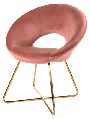 Produktbild von Samt Sessel mit goldenen Beinen, kreisförmig, Bürosessel, Wohnzimmersessel, ergonomisches Sitzen, 71 x 59 x 84 cm - Puderrosa