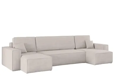 Image de Canapé d'angle avec fonction sommeil et coffre de lit, Canapé en forme de U, Canapé en forme de U BEST Cord épais Poso Beige
