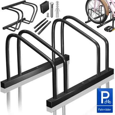 Produktbild von KESSER® Fahrradständer inkl. Parkschild | Mehrfachständer mit 37cm Radabstand für 30-65mm Reifenbreite | Fahrradhalter Aufstellständer für Boden- oder Wandmontage | Radständer