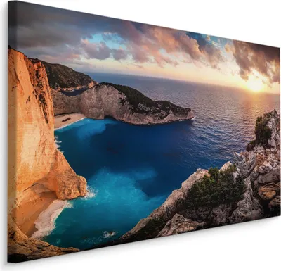 Produktbild von Fabelhafte Canvas LEINWAND BILDER 90x60 cm XXL Kunstdruck Meer Felsen Sonnenuntergang