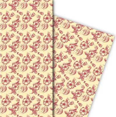 Produktbild von Klassisches Retro Streublumen Geschenkpapier für liebevolle Geschenke, rot - G10116, 32 x 48cm