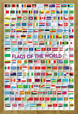 Image de Educational - Éducation - Affiches - Drapeaux du monde + cadre interchangeable, Shinsuke® Maxi MDF chêne, vitre acrylique