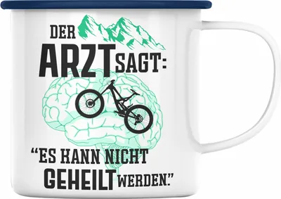 Produktbild von Trendation - Mountainbike Geschenke für Männer Emaille Tasse Geschenk Mountainbike-Fahrer Geschenkideen (Blau)