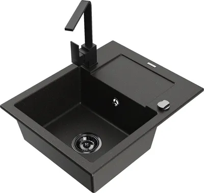 Produktbild von Mexen Enzo 1 Becken-Granitspüle mit Abtropffläche und Mischbatterie Rita, Schwarz/Gold metallisch - 6506-75-670300-70-B