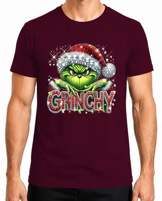 Produktbild von Grinchy Weihnachten Glitzer Strass Santa Frech Ugly Christmas Herren T-Shirt, Burgundy, XXL