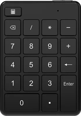 A black numeric keypad is shown from a front-facing angle against a black background.
