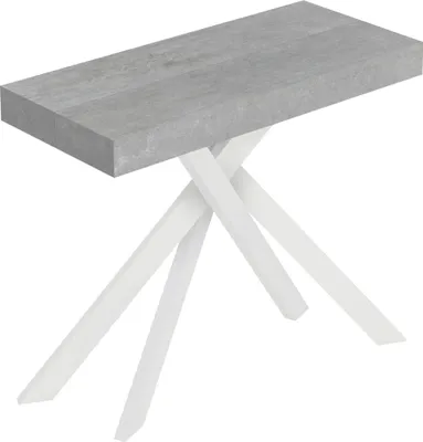 Produktbild von Ausziehbare Konsole 90x40/300 cm Saki-Beton mit weißen Beinen
