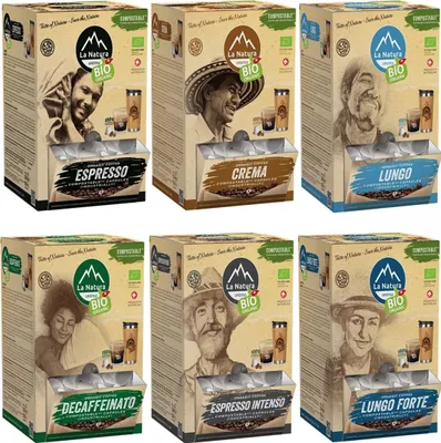 Produktbild von SUPER MEGA SELEKTION BOX CAFFÈ - ORGANIC COFFEE I 600 kapsułek kawy do ekspresów kapsułkowych Nespresso®³ I 100% przemysłowo kompostowalne 6x100 kapsułek kawy