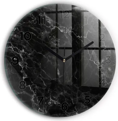 Produktbild von Wallfluent Wanduhr – Stilles Quarzuhrwerk - Uhr Dekoration Wohnzimmer Schlafzimmer Küche - Zifferblatt - schwarze Zeiger - 30 cm - Dunkler Marmor