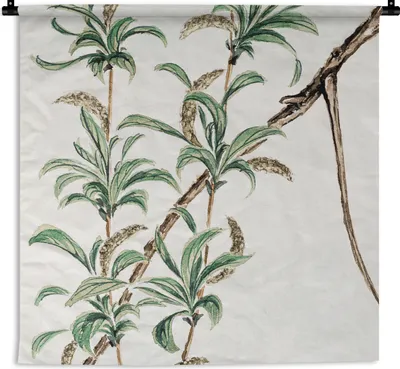 Produktbild von MuchoWow® Wandteppich Wandbehang Vintage - Blätter - Japanisch 60x60 cm Tapisserie Dekoration Wandtuch - Dekorationen - Wand Decke