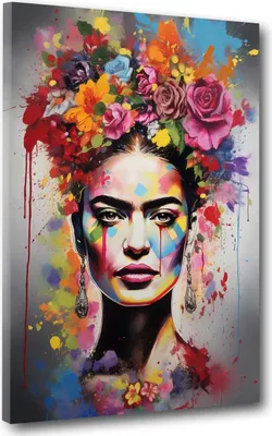 Produktbild von Wandbild Pop Art abstrakt Frida mit Blumenkranz: 120x160x4cm