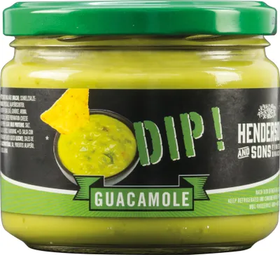 Verpackungsbild Henderson Sons Guacamole Dip grün cremig pikant im Glas 300g