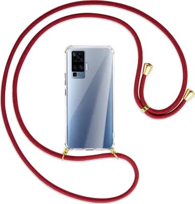 Produktbild von Handykette Backcover-Schutzhülle mit Band (Metall goldfarben) für vivo X50 Pro, X51 5G - dunkelrot
