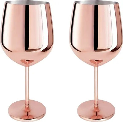 Produktbild von 2er Set Edelstahl Weinglas Kupferfarben 400 ml Weinbecher Weinkelch Rotweinglas Weißweinglas Wein Becher Kelch Glas