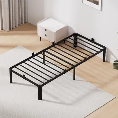 Image de Lit 90 x 200 cm, sommier avec rangement, lits KUTAS avec 14 rangées de lattes métalliques et pieds en forme d'éventail, style industriel, jusqu'à 260 kg, noir