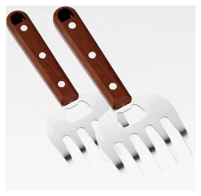 Produktbild von 2 Edelstahl-Grillgabeln mit Holzgriff für das Grillen, Braten und Servieren von Pulled Pork, Hähnchen und Rindfleisch