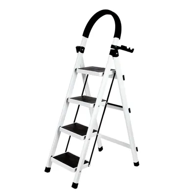 Produktbild von Trittleiter 4 Stufen Klappbar,Klappleiter Anti-Rutsch Trittflächen,Klapptritt Haushaltstritt Stahl Kleine Leiter für Haushalt & Büro 133x74x39cm Weiß