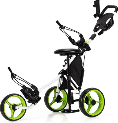 Produktbild von GOPLUS Golf Trolley, Golftrolley 3 Rad mit Verstellbarer Griff, Sitz & Fußbremse, Golfwagen klappbar, Grün