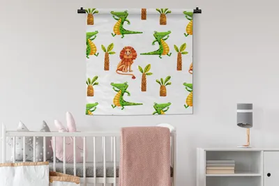 Produktbild von MuchoWow® Wandteppich Wandbehang Dschungel - Tiere - Palmen 90x90 cm Tapisserie Dekoration Wandtuch - Wandaufhänger