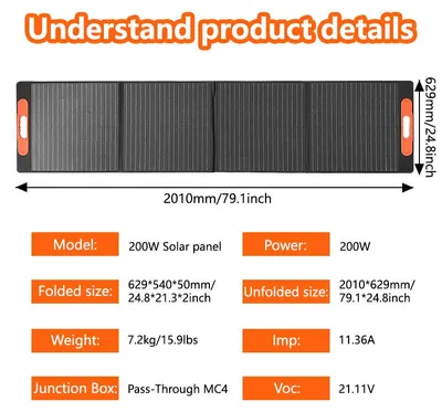 Imagen del producto de Panel solar plegable de 200W - Policristalino, con una eficiencia del 24%