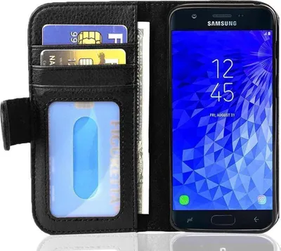 Zdjęcie produktu dla Etui Cadorabo do Samsunga Galaxy J7 2017 w kolorze czarnym z tylną okładką ochronną na telefon komórkowy z kieszeniami na karty książkowe