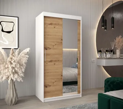 Obrázek produktu pro Skříň s posuvnými dveřmi v šířce 100 cm TIMEA 2 - bílá / dub artisan