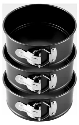 Produktbild von 3 Stück Springform 16 cm Rund, Backform 16 cm Rund für kleine Kuchen mit Antihaftbeschichtung, Springform mit Flachboden aus Kohlenstoffstahl für Muffins, Torten und Desserts
