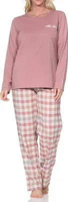 Produktbild von Normann Damen Schlafanzug lang Pyjama mit Flanell Pyjamahose in Karo Optik ; altrose , 36