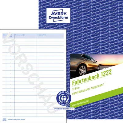 Produktbild von Avery Zweckform 1222, Fahrtenbuch, für PKW, A5, Recycling-Papier, 64 Seiten für 682 Fahrten