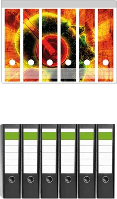 Produktbild von Wallario 6 Stück breite Ordner inkl. Klebeetiketten mit Motive Musik mit Kopfhörern -  Set mit Rückenschildern / Ordnerrücken Stickern