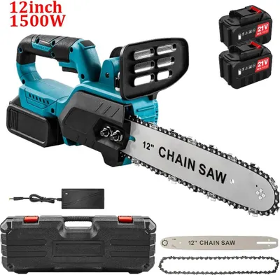 Zdjęcie produktu dla Elektryczna piła łańcuchowa, silnik bezszczotkowy, konstrukcja bezprzewodowa, 12 cali, 1500 W, 2 akumulatory, wtyczka UE